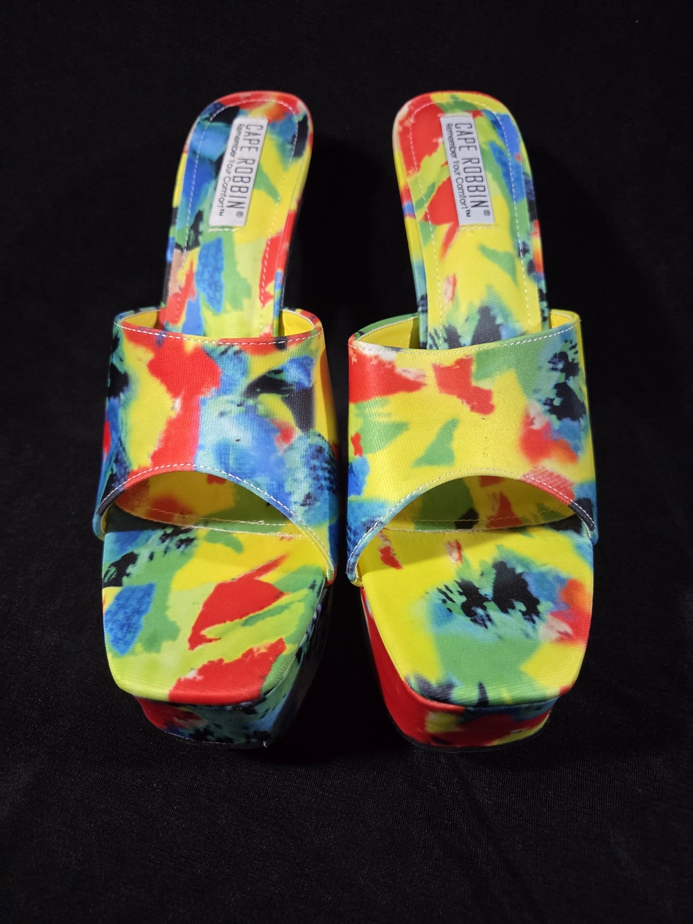Cape Robbin Yellow Multi-Color Platform Slide Sandals